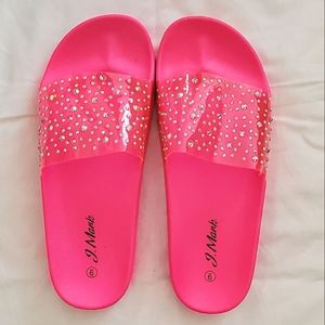 Hot Pink Slides Clear Crystals Sandals Slippers